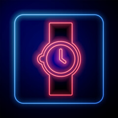 Glowing neon Wrist watch icon isolated on black background. Wristwatch icon. Vector