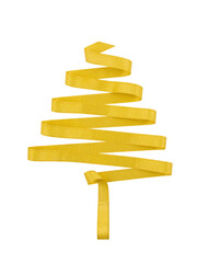 Christmas tree made from golden ribbon isolated on white. PNG format. 