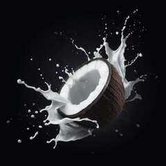coconut and splash isolated on black