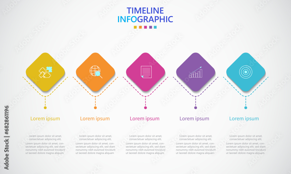 Aufkleber Infographic template for business. Modern Timeline infograph with 5 steps.