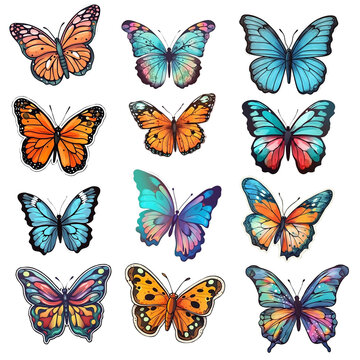 Colourful butterflies set. Butterfly stickers.