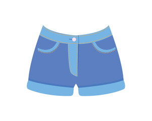 Cloth of flat cartoon set. The stylish design combines comfort and fashion, making jean shorts a must-have addition to your wardrobe. Vector illustration.