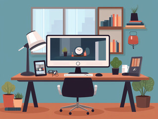 Remote worker video conferencing from home, showcasing a professional setup and background