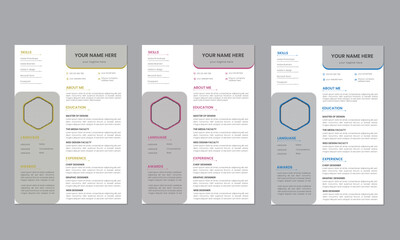 Clean Modern Resume and Cover Letter Layout Vector Template
 for Business Job Applications, Minimalist resume cv template.