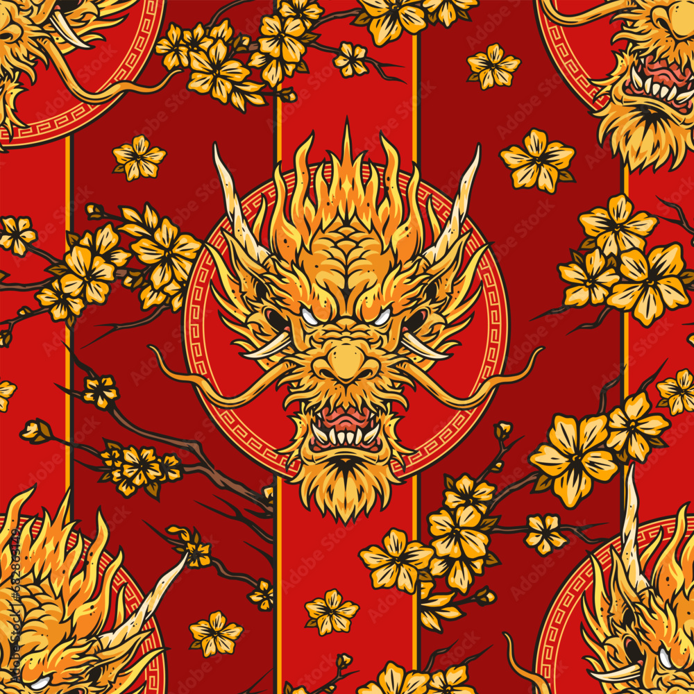 Sticker Aggressive dragon pattern seamless colorful