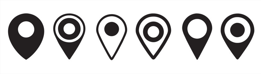 Location pin icon set. Map pin place marker. Location icon. Map marker pointer icon set. GPS location symbol collection. - obrazy, fototapety, plakaty
