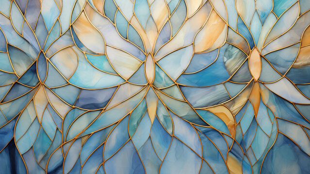 Abstract polygonal shapes in beautiful pastel tones decorated with stained glass.