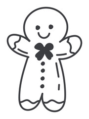 Christmas element of black line set. This black outline style illustration of Christmas ginger cookies exudes warmth and coziness. Vector illustration.