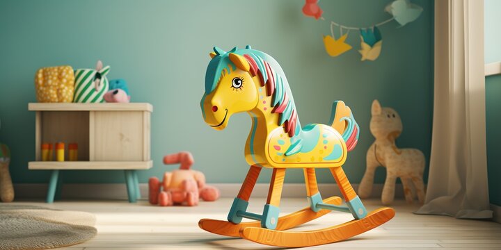Rocking horse in the children room, child toy