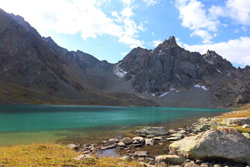 Third stage of Ak-Suu Traverse trek  - Boz-Uchuk lakes in Tian Shan mountains, Karakol, Kyrgyzstan