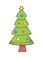 Christmas element of set in flat cartoon design.. The sophisticated style of this Christmas tree capture the festive spirit, making it a versatile choice for design needs. Vector illustration.