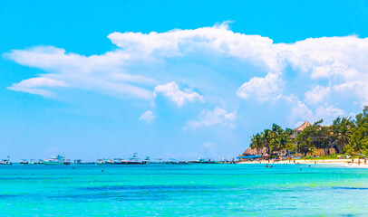 Boats yachts catamaran jetty ships port Playa del Carmen Mexico.