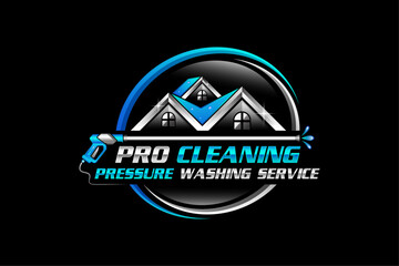 Pressure wash logo, home cleaning logo, house clean logo, pressure power washing logo, washing cleaning services logo design vector illustration template - obrazy, fototapety, plakaty