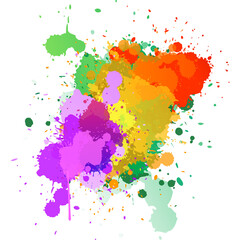 Colorful Paint Splash and Splatters. Isolated on White Background and Transparent PNG.