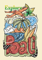 Explore Bali Poster Illustration Vector EPS10