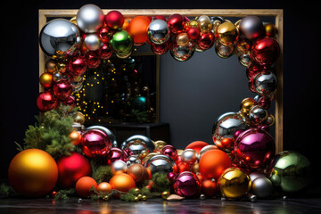 Frame of multi-colored Christmas balls