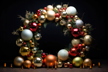 Fototapeta na wymiar Frame of multi-colored Christmas balls