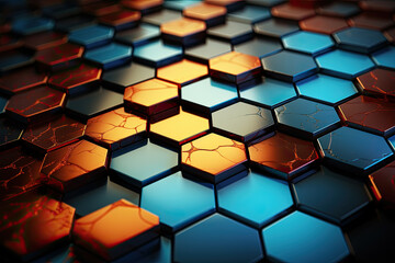 Hexagon geometric pattern background with metallic tones, reminiscent of a futuristic cityscape, Generative Ai