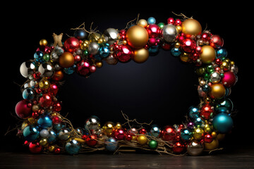 Fototapeta na wymiar Frame of multi-colored Christmas balls