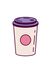Drink element of set in flat design. This purple-style illustration showcase a tasty paper cup of coffee that promises a satisfying sip. Vector illustration.