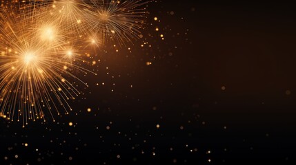 Fototapeta na wymiar Beautiful holiday web banner or billboard with Golden sparkling Happy New Year sparklers on festive firework background