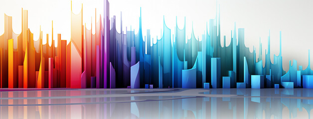 Wide panoramic colorful smooth transparent abstract rhythmic equalizer waves in white background banner  