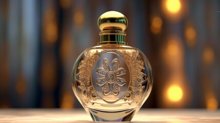 Fototapeta na wymiar Perfume transparent glass sarin covergolden pattern Ai Generative