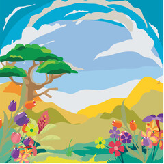 Fototapeta na wymiar Spring valley vector illustration background