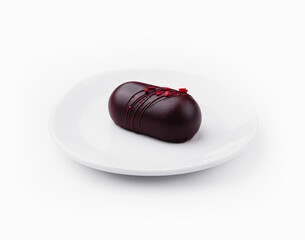 chocolate cheesecake dessert on white plate