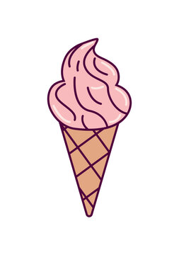 Ice cream element of set in flat design. This purple-style image feature a scrumptious ice cream cone, promising a burst of flavors and an aesthetically delightful treat. Vector illustration.