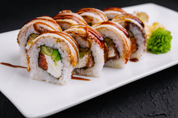 Delicious Canada sushi roll with teriyaki