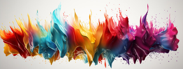 Wife horizontal Facebook banner of an abstract colorful paint splash in rhythmic wavy effect with explosion in white background - obrazy, fototapety, plakaty