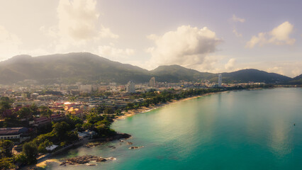 Patong Beach Popular places. afternoon light sky and blue ocean are on the back of white Phuket sea...