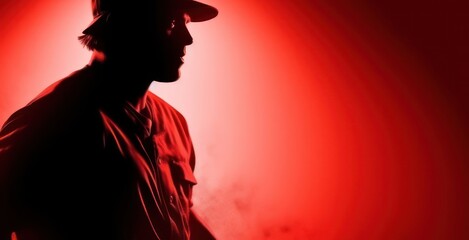 Fototapeta premium Lone Man Standing in Front of a Vibrant Red Light with a Baseball Generative AI