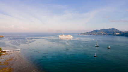Phuket, Thailand, Patong Bay, Panoramic Nature Views from a Drone Camera Aerial view of Patong town...