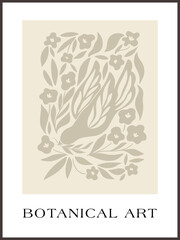 Abstract groovy posters dove of peace in beige tones. Modern trendy Minimal style. Hand drawn design for wallpaper, wall decor, print, postcard, cover, template, banner.