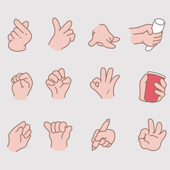 hand gestures collection vector of hand gestures, in the style of light pink and bronze, studyblr, letterboxing, high-angle, animated gifs, hand-coloring, light red and light pink
