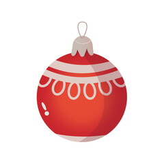 Christmas tree toy in cartoon design. The enchanting allure of this toy feature a red style that enhances its inherent beauty and well-defined shape. Vector illustration.