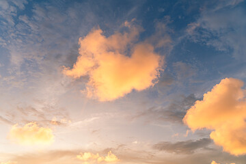 scene romantic sunset at Karon beach. abstract nature background..Sunset with bright color light rays and other atmospheric effects..Gradient color.cloudscape background in Phuket Thailand.