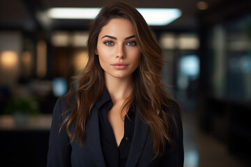 Obraz premium Generative AI picture portrait of amazing gorgeous office worker young woman
