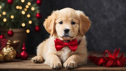 golden retriever with christmas decorations generated by AI