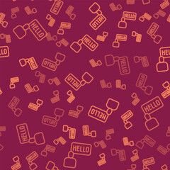 Brown line Acquaintance icon isolated seamless pattern on red background. Vector