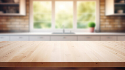 empty wood table top with blur bokeh modern background for product display