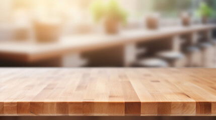 empty wood table top with blur bokeh modern background for product display