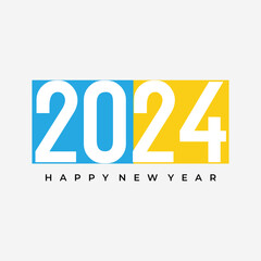 image of the numbers 2024 in blue and yellow with the text Happy New Year below it