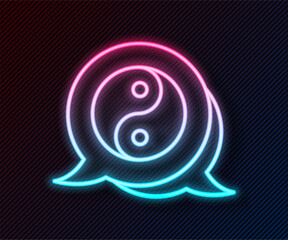 Glowing neon line Yin Yang symbol of harmony and balance icon isolated on black background. Vector