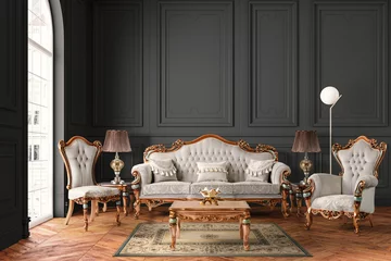 Fotobehang 3D rendering classic living room interior. furniture set  © Tohid Hashemkhani