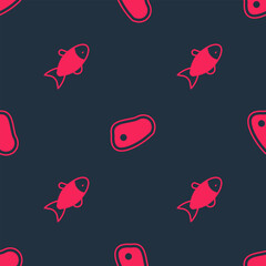 Set Fish and Steak meat on seamless pattern. Vector
