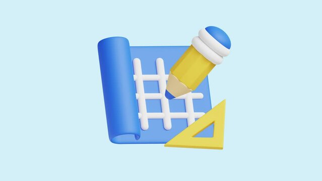 Blueprint 3D Icon: Ideal for business, technology, websites, apps, education, marketing. Modern 3D design animation