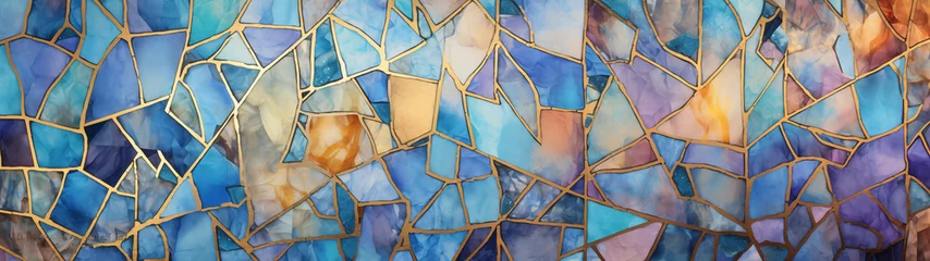 Tableaux sur verre Coloré Polygonal stained glass designed in soft pastel colors
